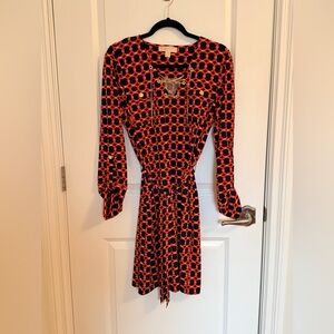 Michael Kors Vibrant Orange and Navy Long Sleeve Dress